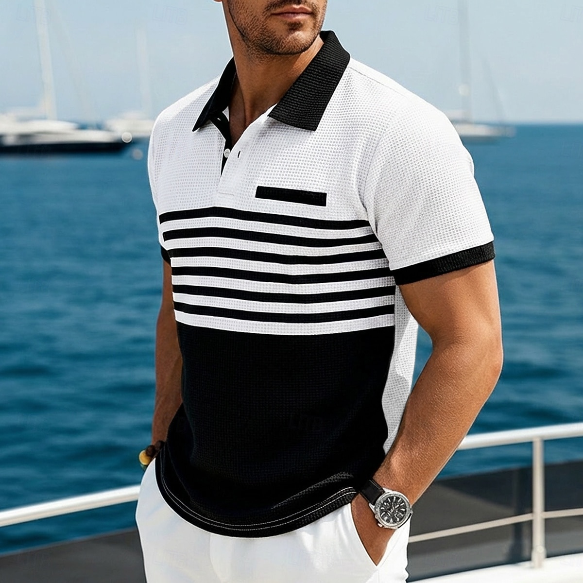 Per uomo Maglia da golf Polo a Maglia Waffle Casuale Affari Classico Manica Corta Moda Moderno Tinta unica A righe Blocco di colore Bottoni Primavera & Estate Estate Primavera Vestibilità regolare del 2026 a $20.99 –P1
