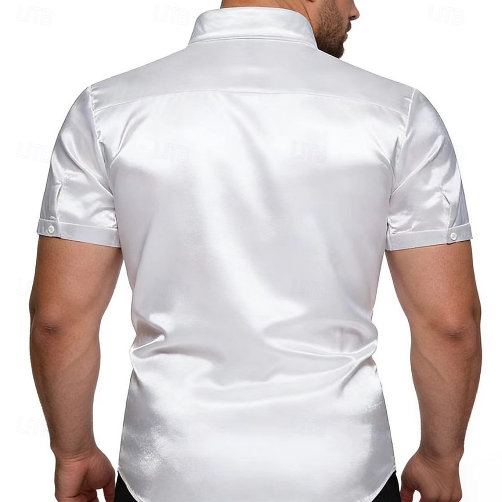 Homme Chemise Chemise en satin Chemise habillée Chemise Boutonnée Couleur Unie Extérieur Travail Noir Blanche Jaune Rouge Manche Courte Col Rabattu Été Printemps Vêtement Tenue Boutons de 2026 ? $21.99 –P10