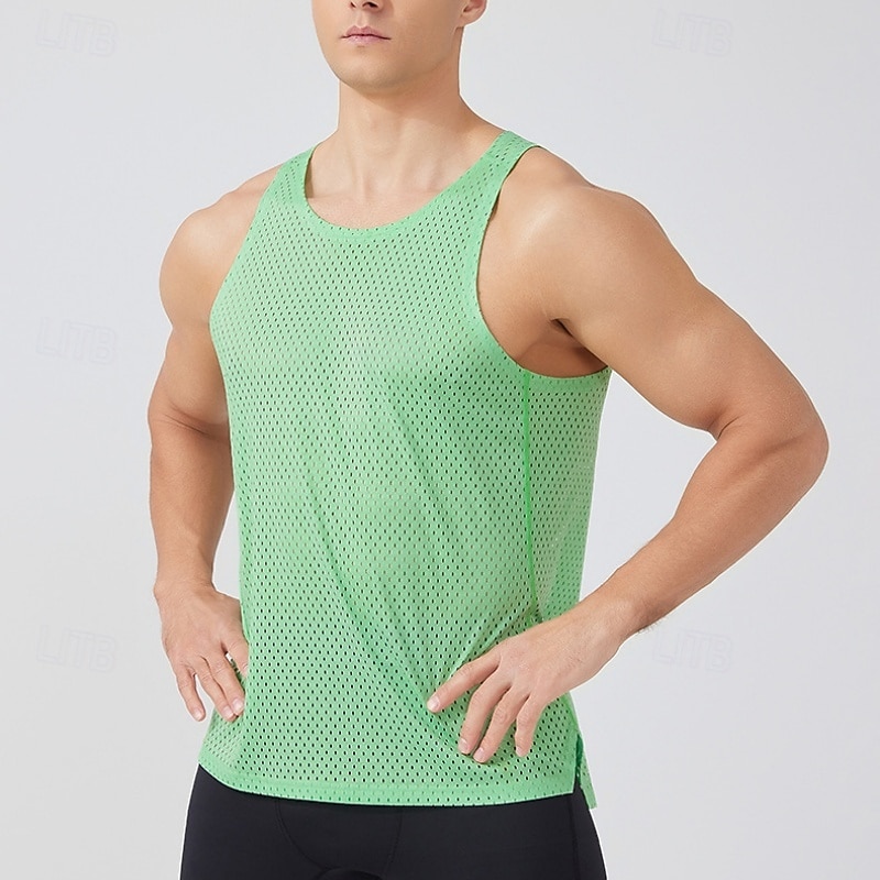 Herre Ensfarget Treningstank topp Singlet til jogging Gymtopp Sommer Vår Netting Ermeløs Hurtigtørkende Komprimering Fukttransport Pustende Treningsøkt Løp Vandring Jogge Blå Svart Hvit Sports 2026 - $16.99 –P4
