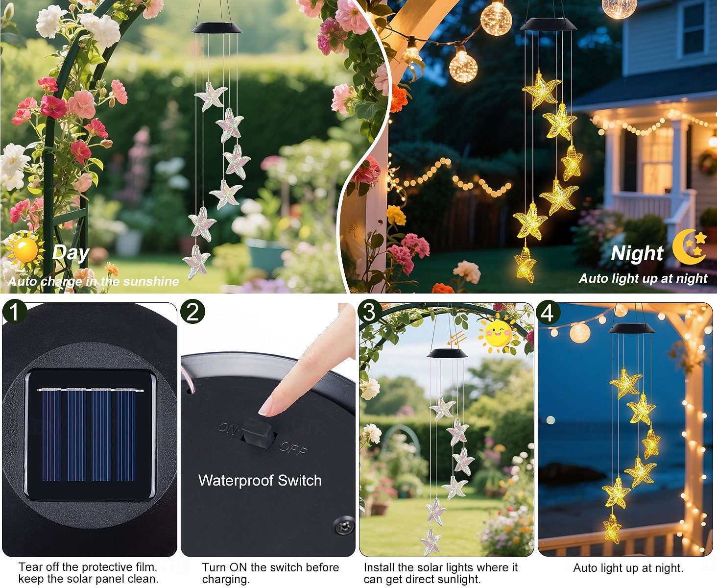 2 Pcs Outdoor Solar Waterproof Starfish Wind Chime Lights, Garden Patio Porch Balcony Decorative Ambient LED Landscape Lighting, Holiday & Birthday Gift 2026 - $26.99 –P8