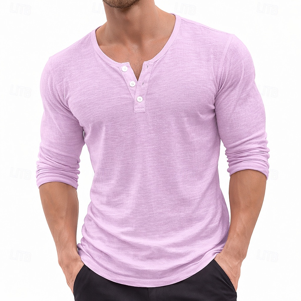 Miesten T-paidat Pellava T-paita Pitkähihainen Yhtenäinen väri Tavallinen Solid Color Loma Vapaa-aika Napit Perus Henley Kausaliteetti Päivittäin ulko- Kevät kesä Kesä Kevät Sininen Musta 2026 - ₪74 –P8
