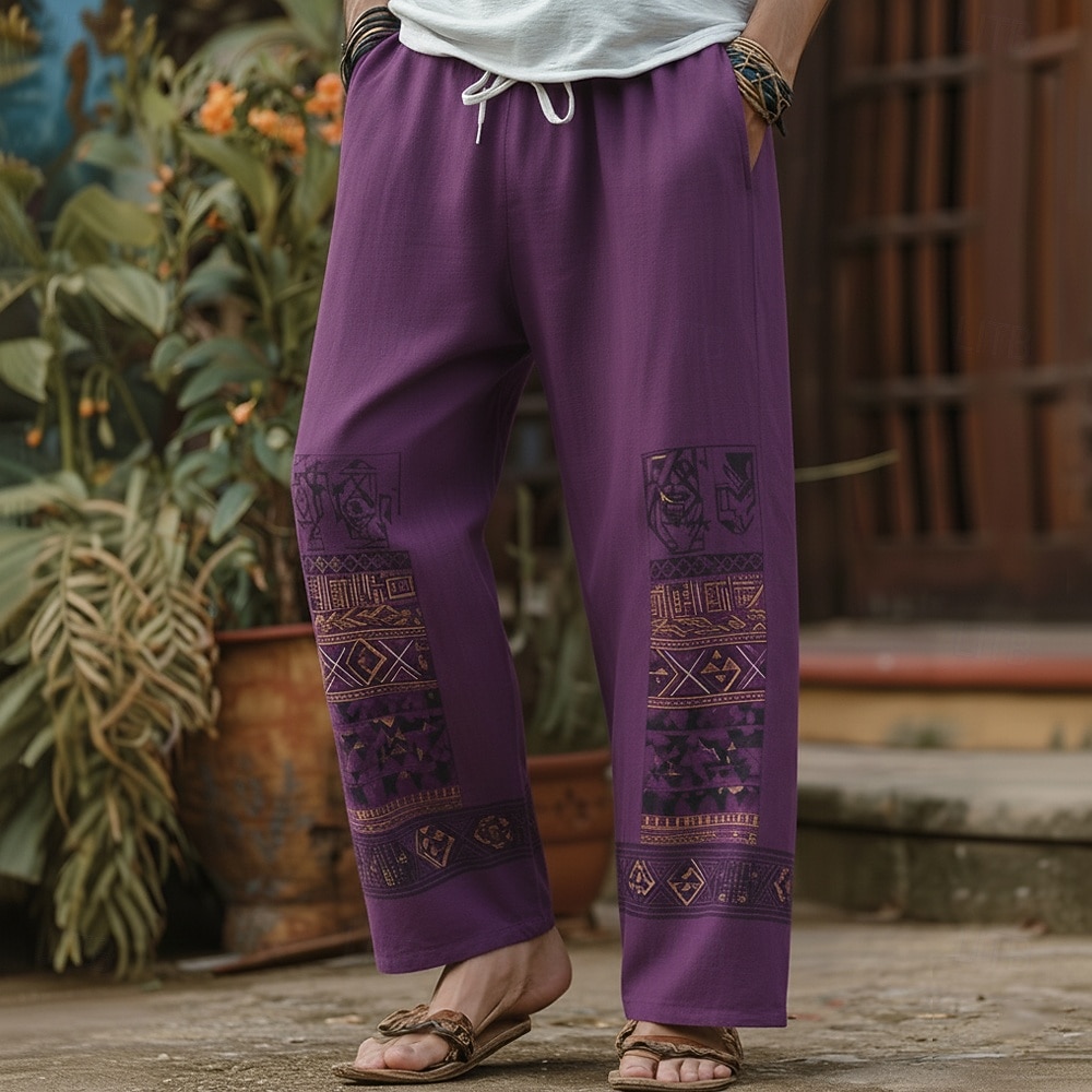 Per uomo Motivo Geometrico Etnico Pantaloni Pantaloni casual Pantaloni Larghi Misura del girovita medio Vintage Retrò Casa All'aperto Vacanza Coulisse elastica in vita Pantaloni tipo lino con tasche del 2026 a $27.99 –P2