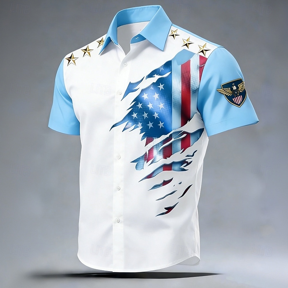 Homme 4 juillet, 250e anniversaire des États-Unis Aigle Drapeau américain Chemise Chemise Boutonnée Manche Courte Patriotique Extérieur Fête Été Printemps Col Rabattu Impression 3D chemises à col de 2026 ? $25.99 –P3