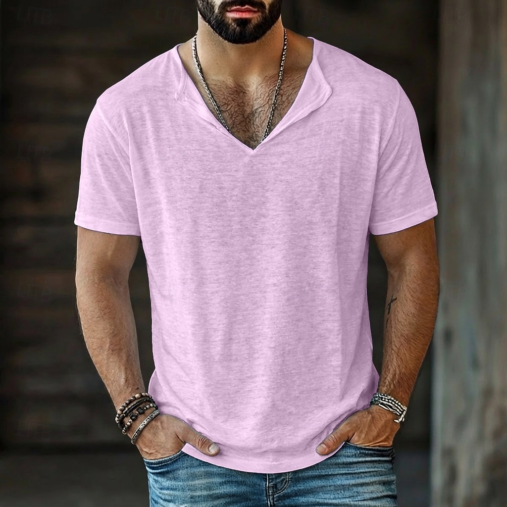 Herr T-tröja Linne T-shirt Kort ärm V-hals Sommar Slät Mode Designer Grundläggande Mjukt Ledigt Semester Gata Blå Svart Vit Topp t-shirt för män 2026 - $19.99 –P11