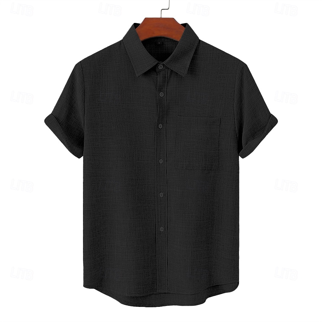 Homens Camisa Social Camisa de linho camisa de verão Roupa de Praia camisa de botão Tecido Casual Diário Azul Preto Branco Rosa Manga Curta Colarinho Primavera Verão Verão Roupa Bolsos de 2026 por $21.99 –P8