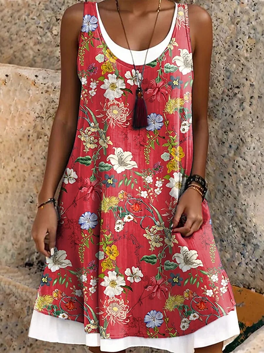 Mujer Vestido hasta la Rodilla Vestido de verano Vestido estilo camiseta Vestido de una línea Vacaciones Casual Boho Ajuste regular Graphic Geométrico Sin Mangas Escote en U Negro Rojo Verano 2026 - $26.99 –P2
