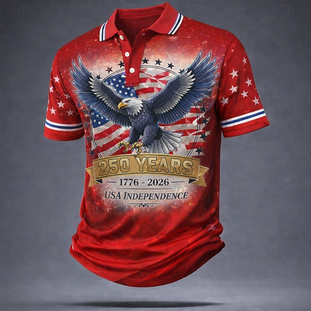 4 juillet 2026, 250e anniversaire Homme Drapeau Américain Polo Manche Courte Polos Chemises à Col Occasionnel Extérieur Vêtements de rue Athleisure Boutons Maille Respirante Printemps & Été Bleu de 2026 ? $22.99 –P1