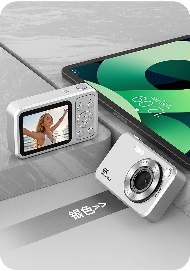 Câmera digital 4K para fotografia, 64MP, com foco automático, ideal para vlogs no YouTube, zoom de 16x, compacta, perfeita para estudantes, iniciantes e adolescentes. Câmera portátil do tipo "apontar de 2026 por $44.99 –P16