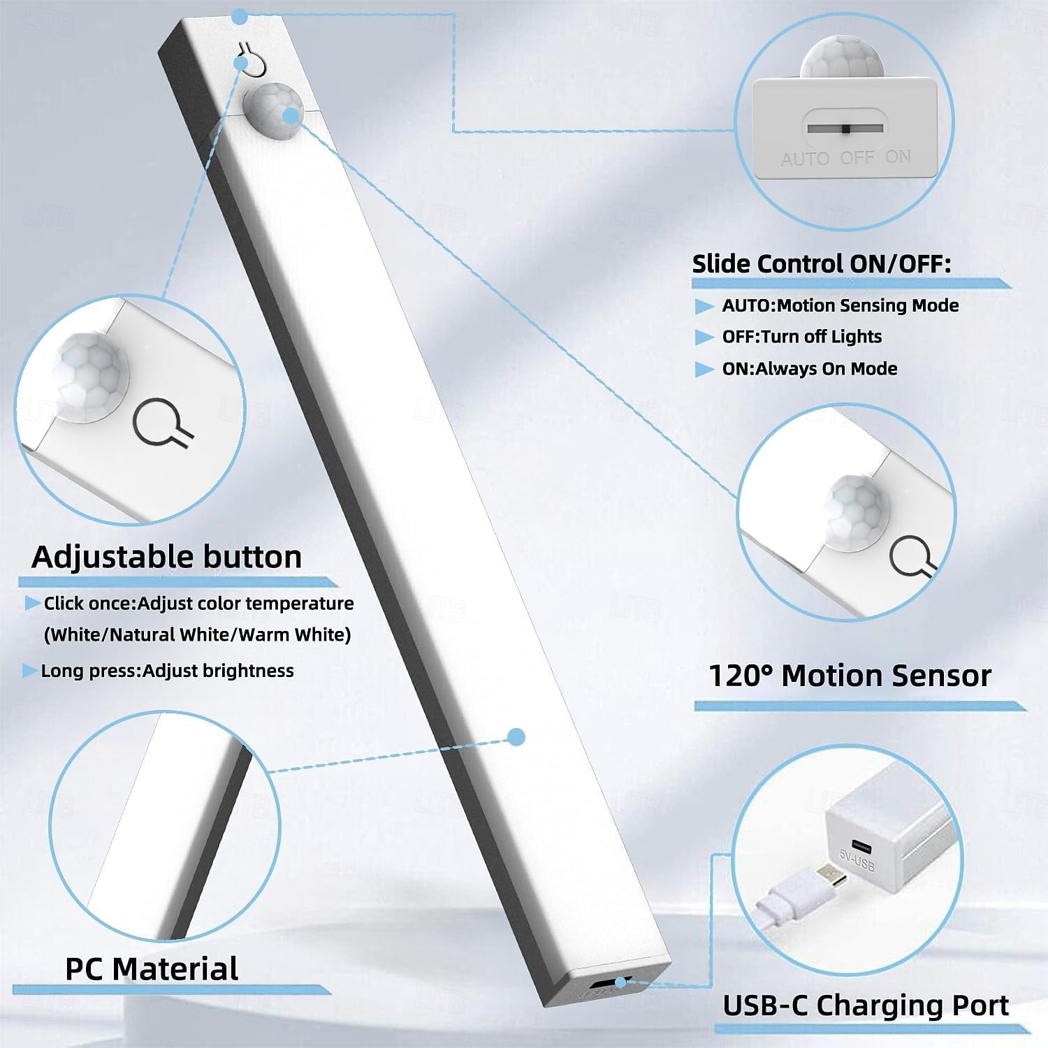 Under Cabinet Lights Rechargeable Battery Operated Motion Sensor Light Indoor, Dimmable Closet Lights, Wireless Under Counter Lights for Kitchen, Stairs, 3Pcs 2026 - $25.99 –P5
