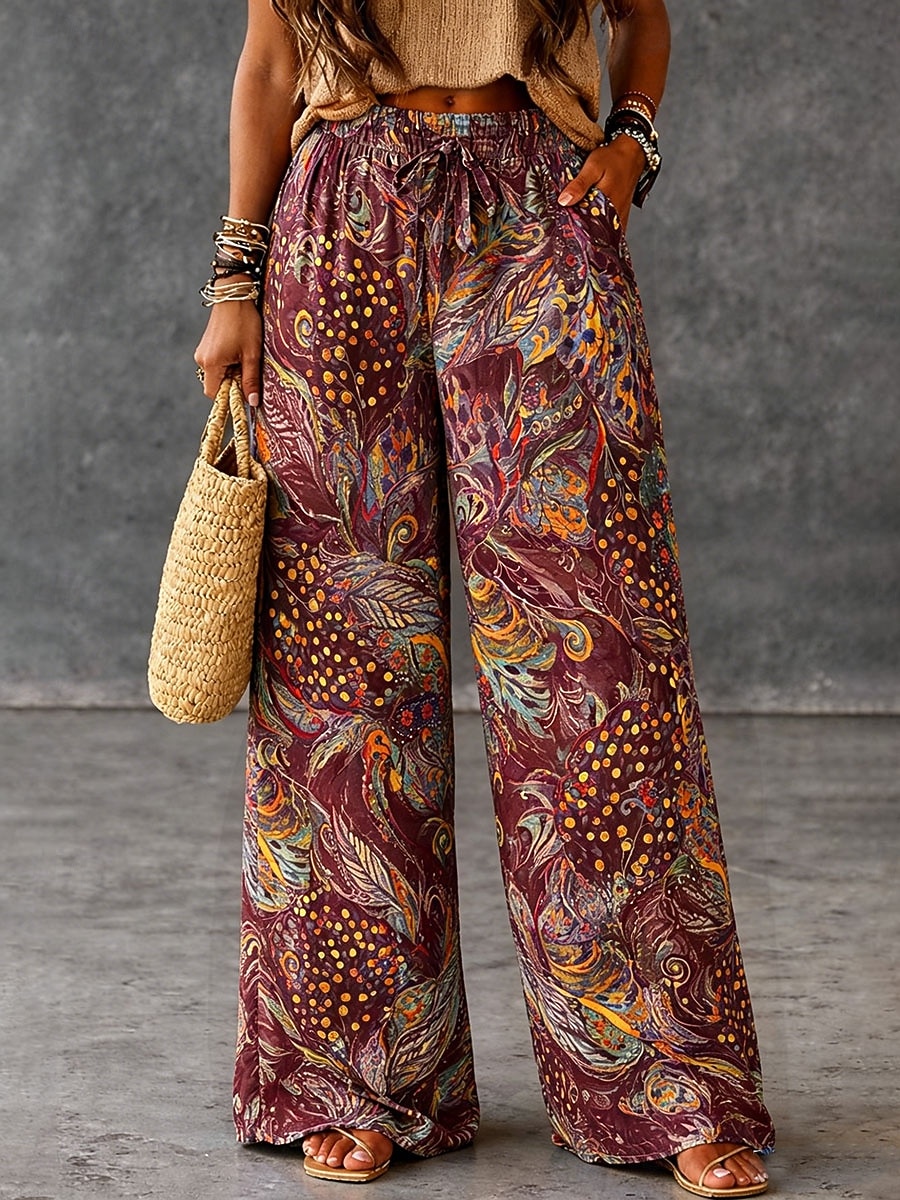 Per donna Culotte Gamba Larga Gamba larga Chinos Vacanza Vintage Stile Etnico Lunghezza intera Vita Alta Floreale Grafico Coulisse Stampa Asciugatura Rapida Traspirabilità Morbido Inelastico Casuale del 2026 a $44.99 –P4