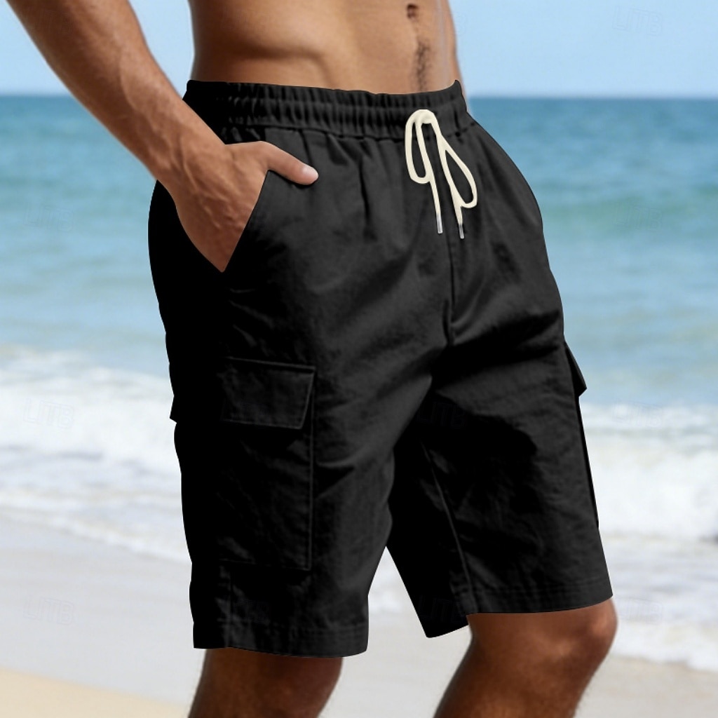 Men's Cotton Linen Shorts Shorts Summer Shorts Beach Shorts Drawstring Pocket Elastic Waist Plain Comfort Breathable Knee Length Outdoor Beach Vacation Vacation Fashion Black White Inelastic 2026 - $22.99 –P9
