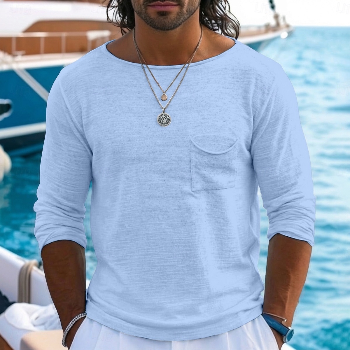 Voor heren Linnen T-shirt Lange mouw Boothals Zomer Lente Alle seizoenen Effen Kleur Vintage Bohémien Casual Puur Casual Vakantie Straat blauw Zwart Wit Top T-shirt voor mannen 2026 - $20.99 –P7