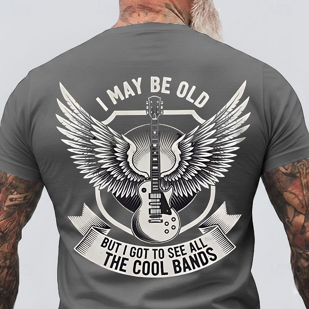 Men's I May Be Old But I Got To See All The Cool Bands Electric Guitar Wings Shield Retro Rock N Roll Music Lover T Shirt Graphic Crew Neck Regular Fit Casual Concert Designer Clothing Apparel S M L X 2026 - $18.99 –P5
