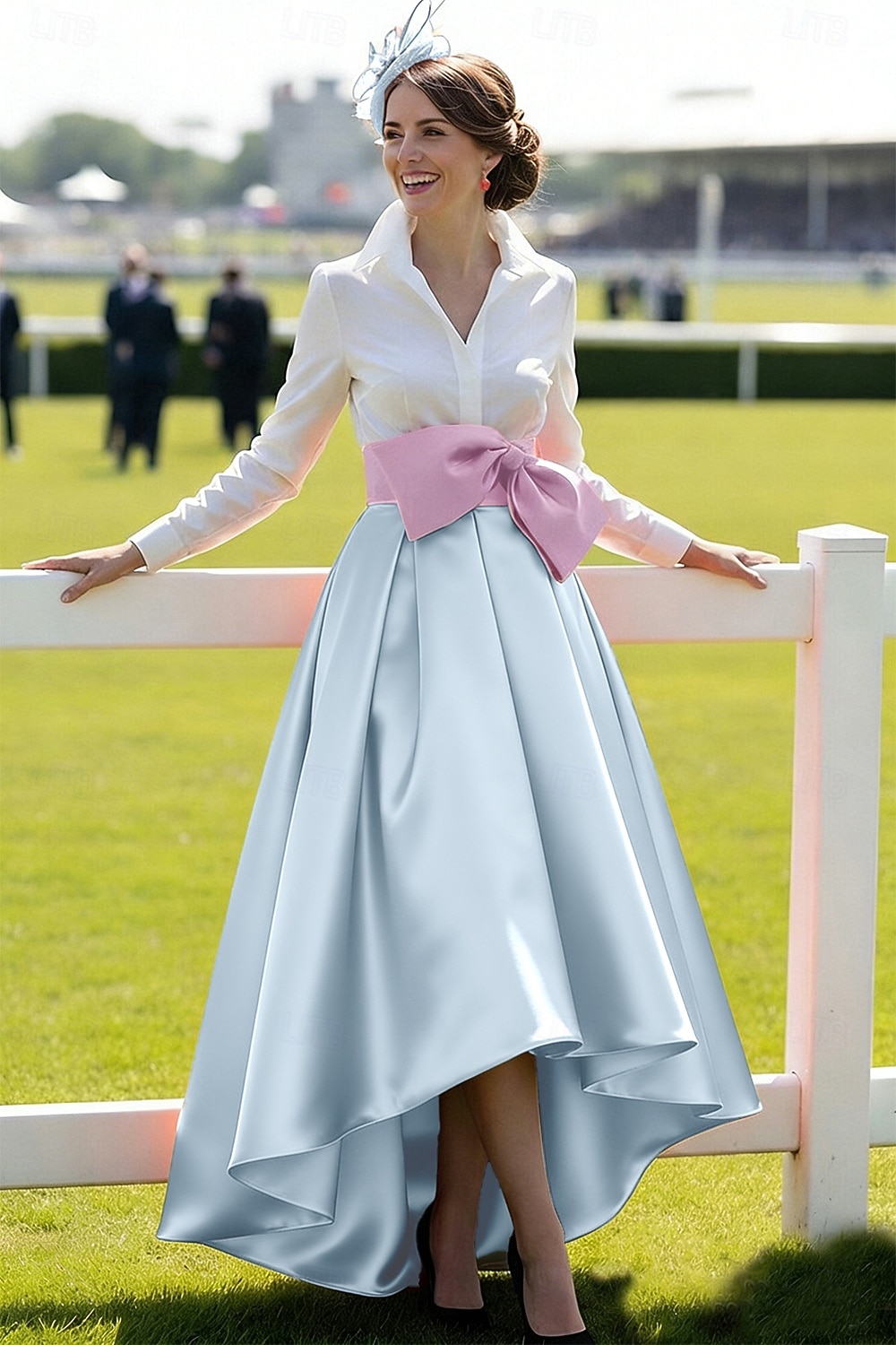 Krój A Asymetryczna Sukienka Derby Suknia wieczorowa Suknia balowa  Suknia formalna Elegancja Długi rękaw W serek Kentucky Derby Pasek / szarfa z Kokardki 2026 - $172.99 –P6