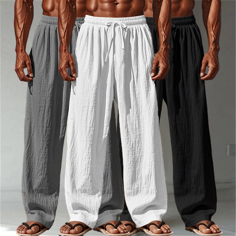 Herre Linbukser Bukser Sommerbukser Posete bukser Strandbukser Snorer Elastisk midje Rett ben عادي Komfort Pustende Full lengde Avslappet Daglig utendørs Ferie Mote Hvit + Svart + Grå Svart+blå+grønn 2026 - $44.99 –P14