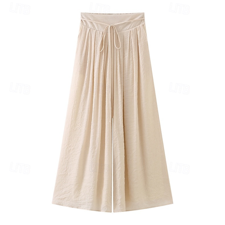 Pentru femei Pantaloni cu aspect de in Picior Larg chinez Vacanță De Bază Lungime totală Talie Înaltă Simplu Cordon Respirabil Inelastic Vacanță Stradă Casual Gri Negru Roz Îmbujorat Kaki Var 2026 - $41.99 –P7