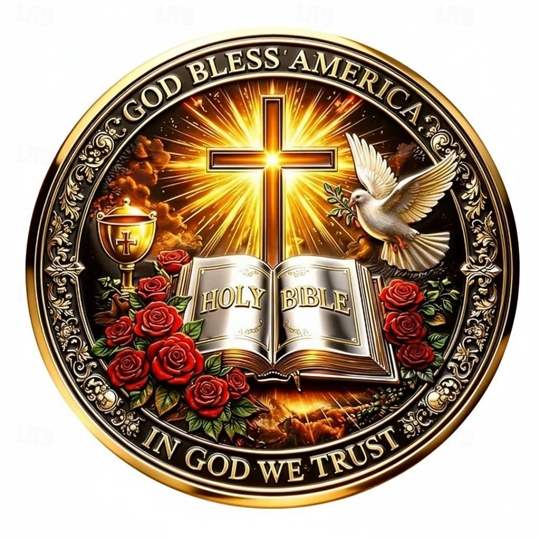 Christian Faith Commemorative Coin Honoring the Sacred Heart of Jesus, Inspirational Religious Collectible Medal, Holy Bible & Cross, Devotional Gift for Believers 2026 - $19.99 –P2