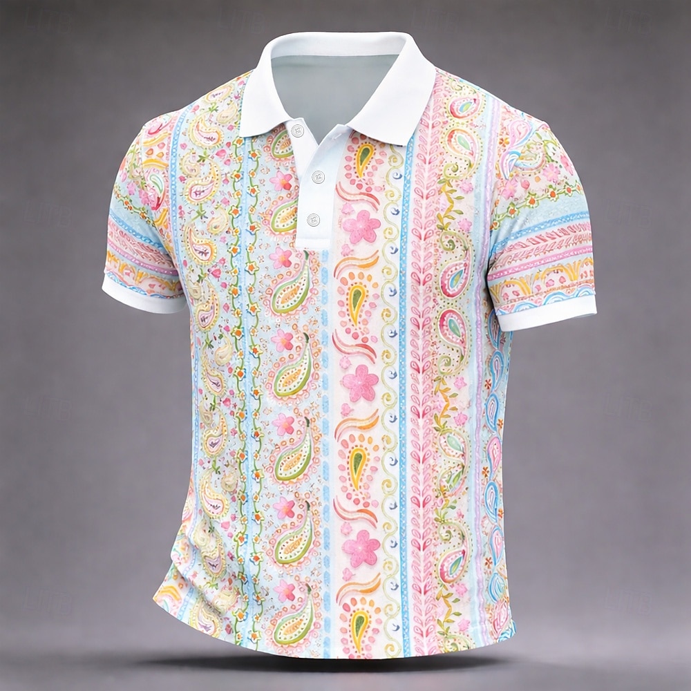 Men's Paisley Polo Shirts Short Sleeve Polo Shirts Collared Shirts Casual Athleisure Outdoor clothing Daily Wear 3D Print Buttons Spring & Summer Blue Purple Green 2026 - $22.99 –P2