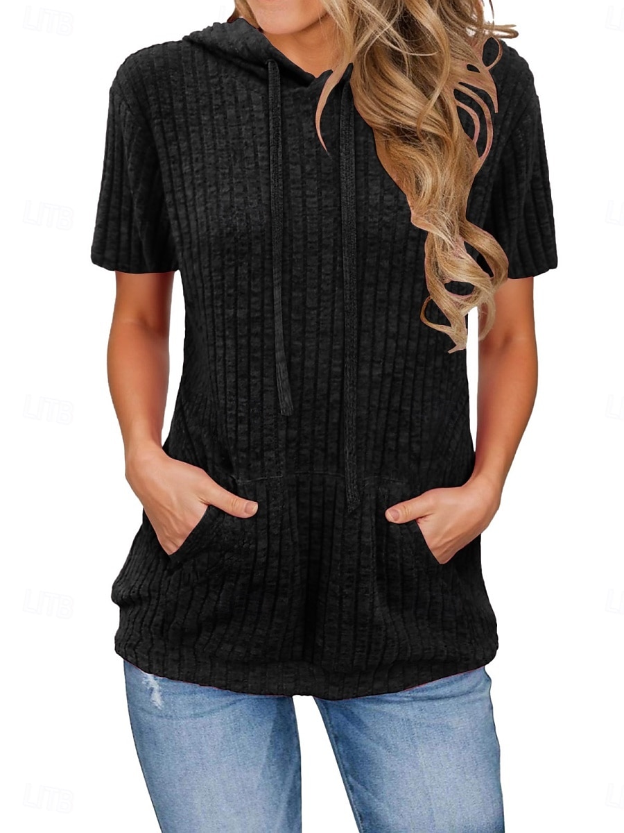 Women's Blouse Pocket Solid Color Vintage Stylish Casual Short Sleeve Hooded Regular Tops Daily Blue Black Pink Red Dark Green Summer Spring 2026 - $25.99 –P2