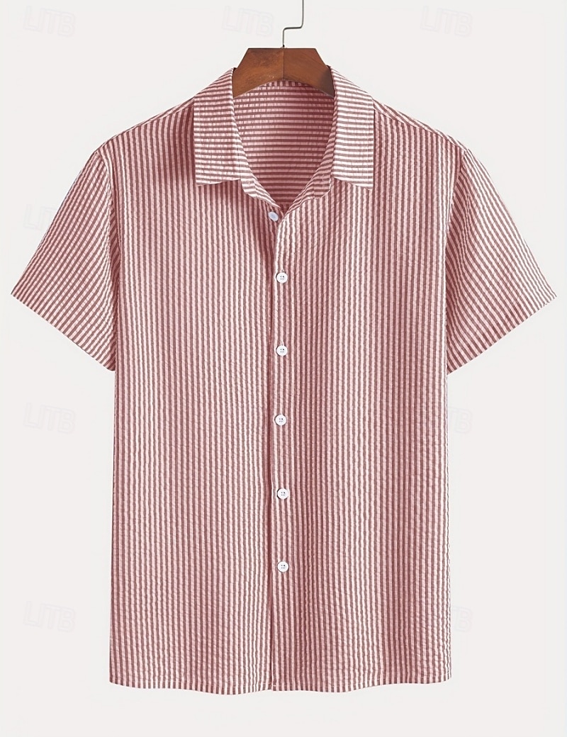 Men's Shirt Casual Shirt Seersucker Shirt Button Up Shirt Blue Black Red Green Short Sleeve Vertical Stripes Shirt Collar Casual Daily Buttons Clothing Apparel Elegant Fashion Casual 2026 - $24.99 –P5