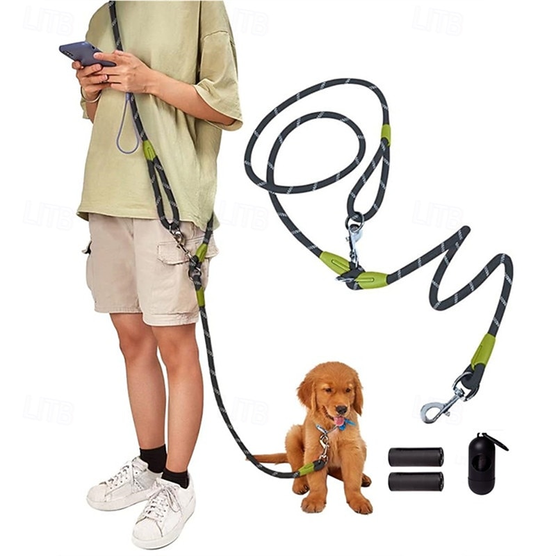 Set di guinzagli per cani a mani libere, guinzaglio a doppio uso vita/schiena con sezione regolabile, resistente, adatto per due cani, in nylon riflettente, robusto, guinzaglio da trekking elastico del 2026 a $28.99 –P1