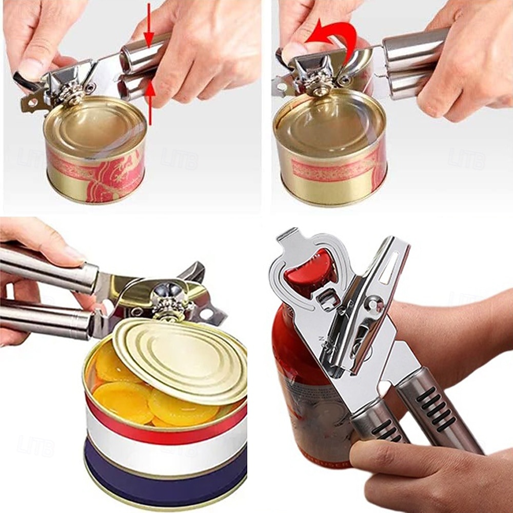 Abrelatas/abrebotellas multifunción, lata multifuncional de acero inoxidable &abrelatas ergonómico, resistente y seguro, 3 en 1. &abrebotellas 2026 - $12.99 –P2