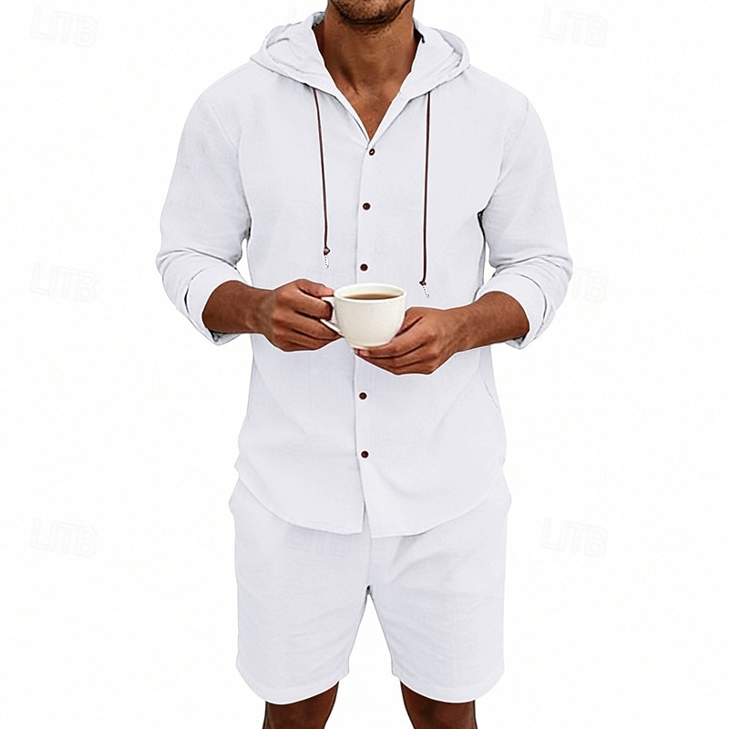 Ανδρικά Πουκάμισο λινό 2 Κομμάτια Σετ πουκαμίσου Και Σορτσάκια Σορτς από λινό Σορτς παραλίας Σειρά Σκέτο Καθημερινά ΕΞΩΤΕΡΙΚΟΥ ΧΩΡΟΥ Διακοπές Με Κουκούλα Μακρυμάνικο Καλοκαίρι Άνοιξη 2026 - $36.99 –P8