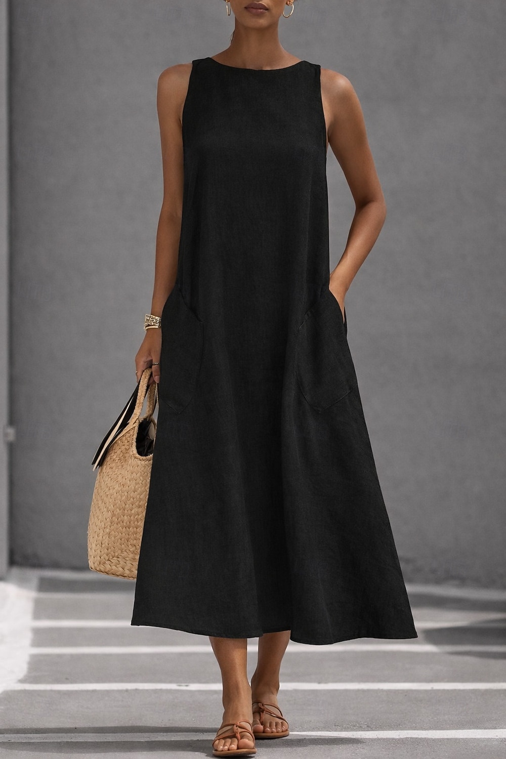 Per donna Abito Midi Vestito Estivo Abito Bianco Abito da laurea Elegante Moda Classico Vacanza Vestibilità comoda Semplice Senza Maniche Girocollo Nero Bianco Giallo Grigio Estate Primavera del 2026 a $26.99 –P5