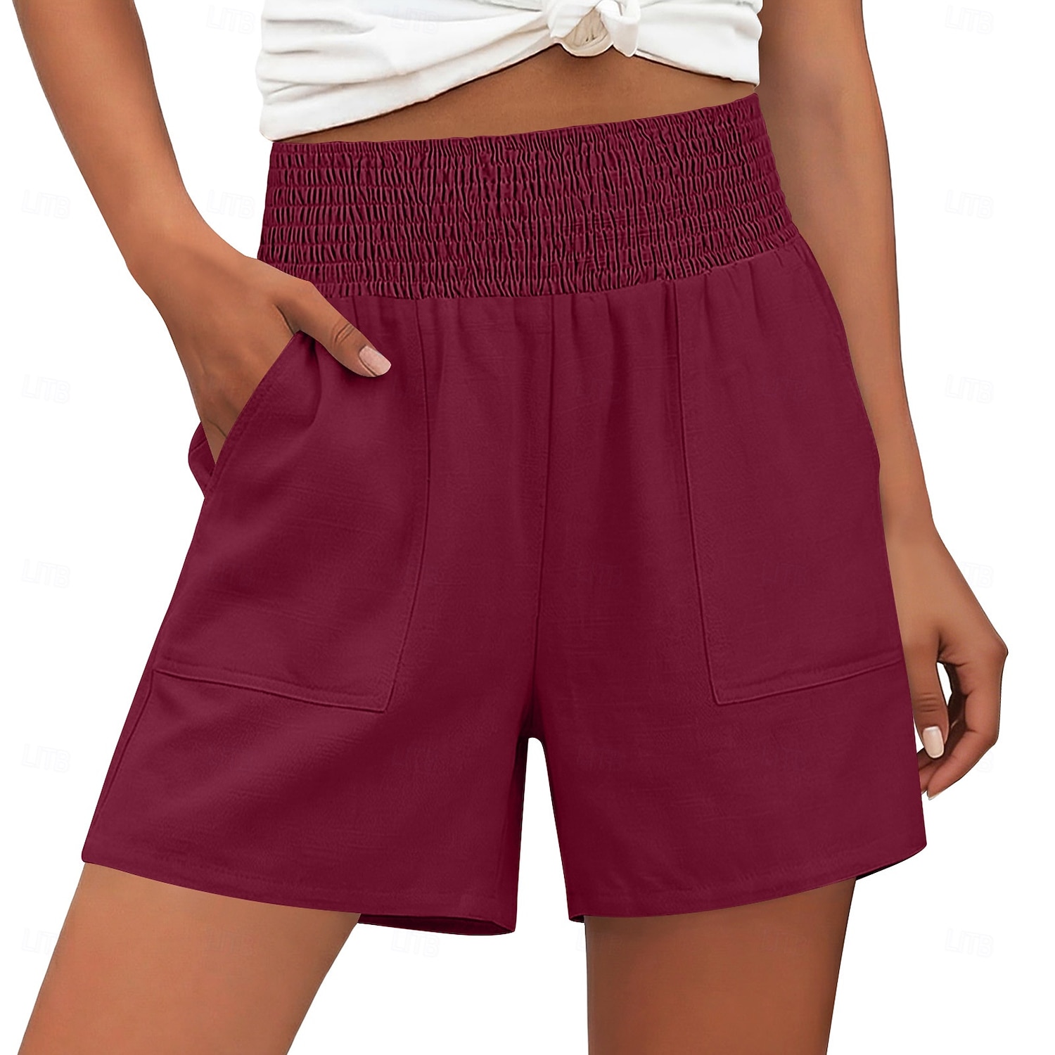 Femmes Chinos Shorts Vacances Basique Court Taille haute Uni Confort Élastique Quotidien Mer bleue Noir Rouge bleu marine Été Printemps Coupe Ample de 2026 ? $18.99 –P9