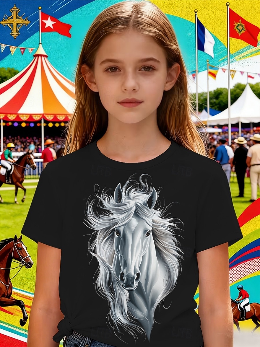 Derby del Kentucky Ragazze 3D Grafico Cavallo Maglietta Manica Corta Stampa 3D Estate Primavera Sport Moda Streetwear Bambini 4-12 Anni Girocollo Casuale Quotidiano All'aperto Vestibilità regolare del 2026 a $14.49 –P3