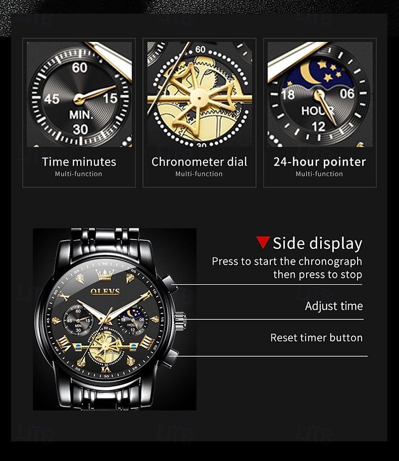 Olevs heren automatisch horloge luxe skeleton mechanisch polshorloge met maanfase waterdicht lichtgevend tweekleurig roestvrijstalen zakelijk modehorloge voor heren 2026 - $45.99 –P13
