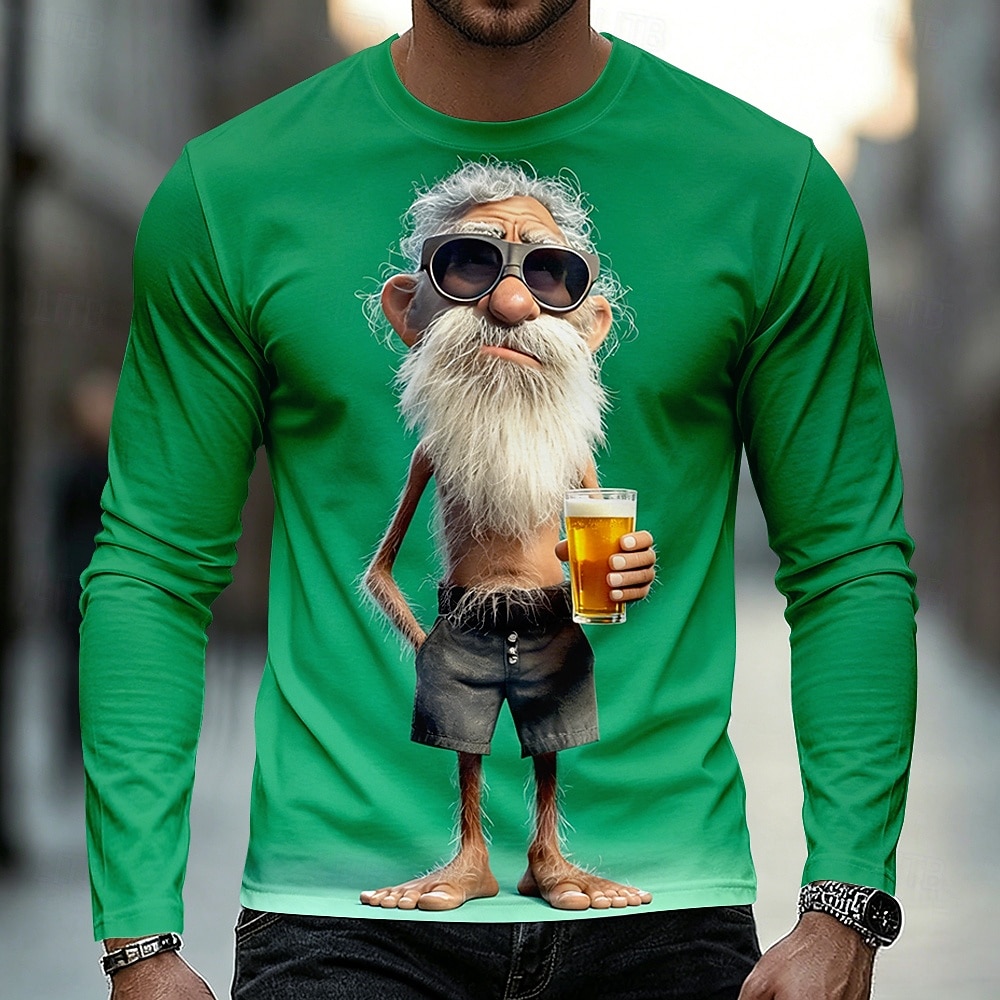 Herre Gammel mann T skjorte Langermet T skjorte 3D-utskrift Crew-hals Skjorte Fritid Morsom Daglig Feriereise Gate Blå Gul Lilla Sommer Vår Høst Klær S M L XL 2XL 3XL 2026 - $19.99 –P4