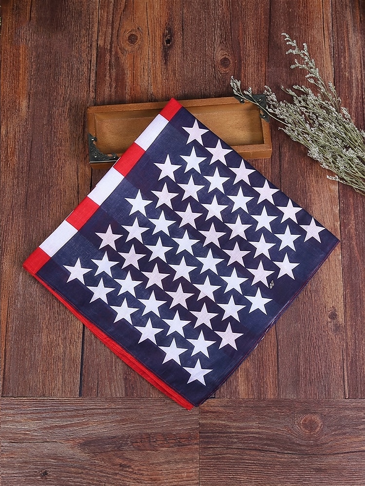 Dwuczęściowy zestaw bandany damskiej w stylu boho z bawełny z amerykańską flagą, uniwersalny szal na głowę i komin na 250. rocznicę USA, Dzień Niepodległości, festiwale i codzienny ubiór 2026 - $9.99 –P7