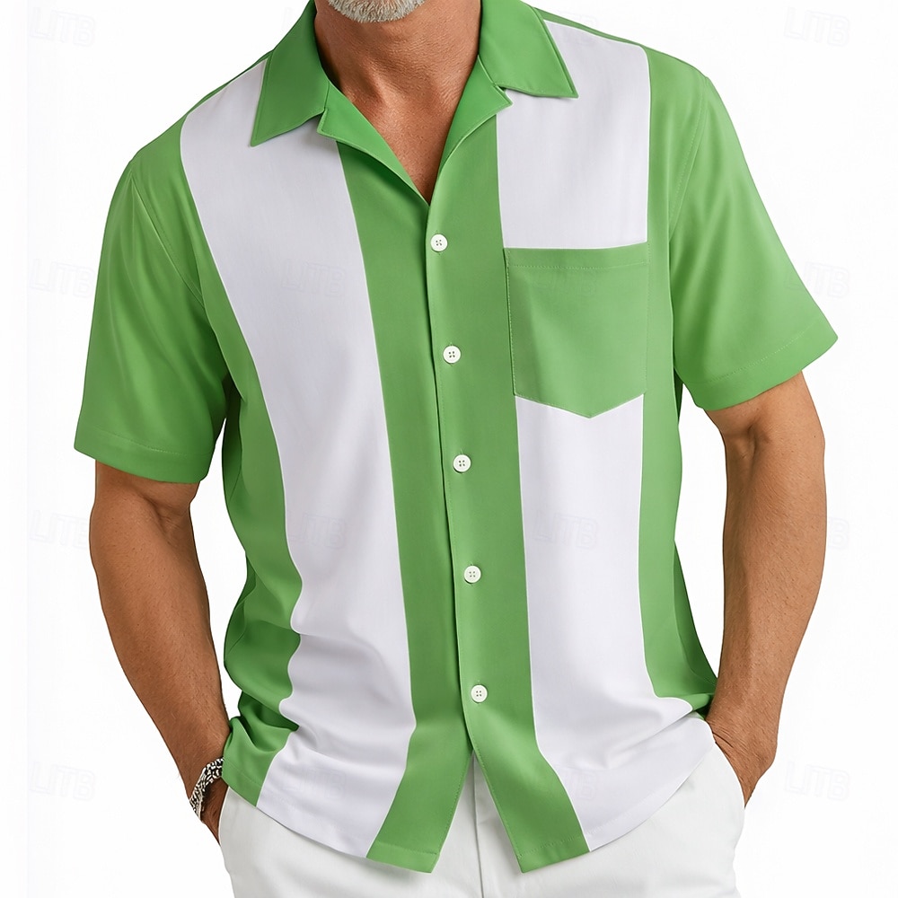 Voor heren Kleurblokkering Overhemd Cubaans overhemd Bowlingshirt Korte mouw Mode-casual Dagelijks Vakantie Zomer Lente Overhemd met kampkraag 3D-afdrukken Voorste zak Overhemden met knoopjes blauw 2026 - $25.99 –P2