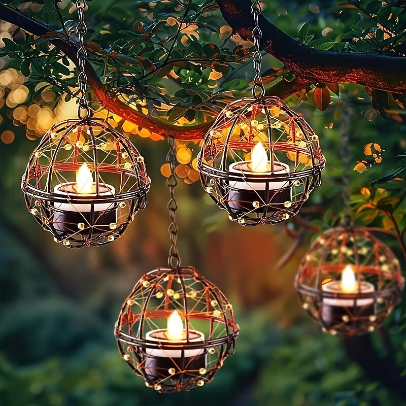 Lumânări solare metalice cu sferă de lumină, lumini decorative suspendate din fier forjat, lumini LED solare pentru exterior, lumini pandantive pentru grădină și terasă, potrivite pentru grădini, 2026 - $25.99 –P6