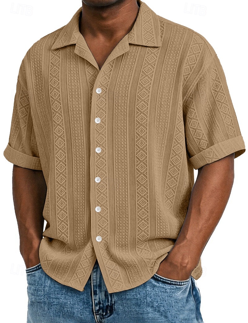 Ανδρικά Πουκάμισο Υφή Πουκάμισο με κουμπιά Πουκάμισο ζακάρ Μαύρο Λευκό Πράσινο Ανοικτό Βαθυγάλαζο Βυσσινί Κοντομάνικο Γεωμετρικό Πέτο Καθημερινά ΕΞΩΤΕΡΙΚΟΥ ΧΩΡΟΥ Ζακάρ Ρούχα Κομψό στυλ street 2026 - $26.99 –P8