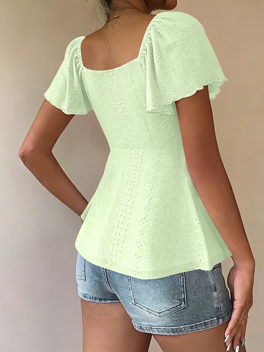 Femmes Chemisier Cordon de serrage Œillet Couleur Unie Élégant Sexy Occasionnel Manche Courte Col carré Hauts Réguliers Quotidien Noir Blanche Jaune Rose Claire Bleu Ciel Été Printemps de 2026 ? $19.99 –P4