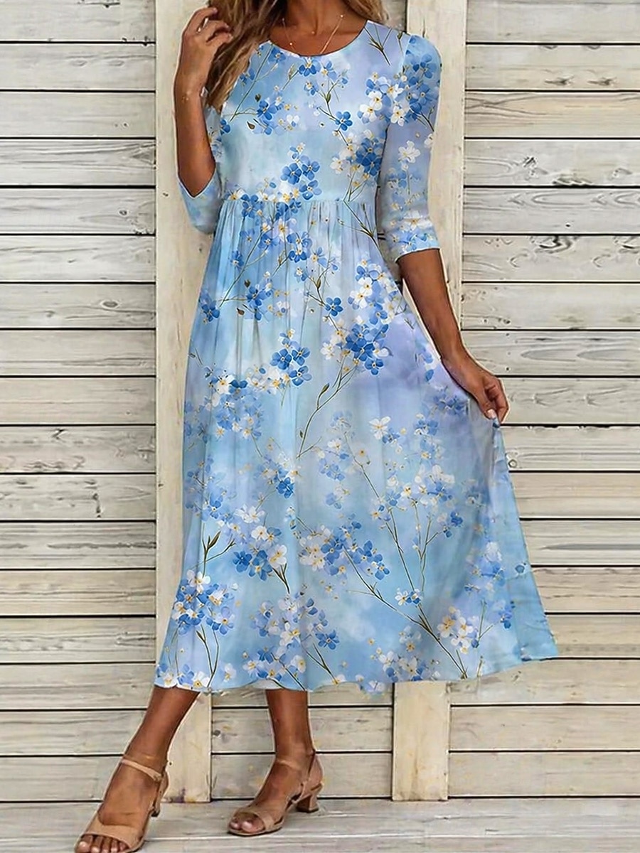 Per donna Abito Midi Abito a Tubino Vacanza Casual Boho Quotidiano Abito Estivo Abito Primaverile Vestibilità regolare Floreale Grafico Mezza Manica Girocollo Rosa Azzurro cielo Beige Estate Primavera del 2026 a $32.99 –P6