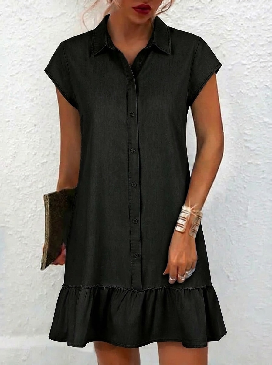 Dames Mini-jurk Casual jurk A lijn jurk Jurk van imitatie spijkerstof Modieus Basic Dagelijks Buiten Vakantie Normale pasvorm Effen Korte mouw Overhemdkraag blauw Zwart Zomer Lente 2026 - $31.99 –P3
