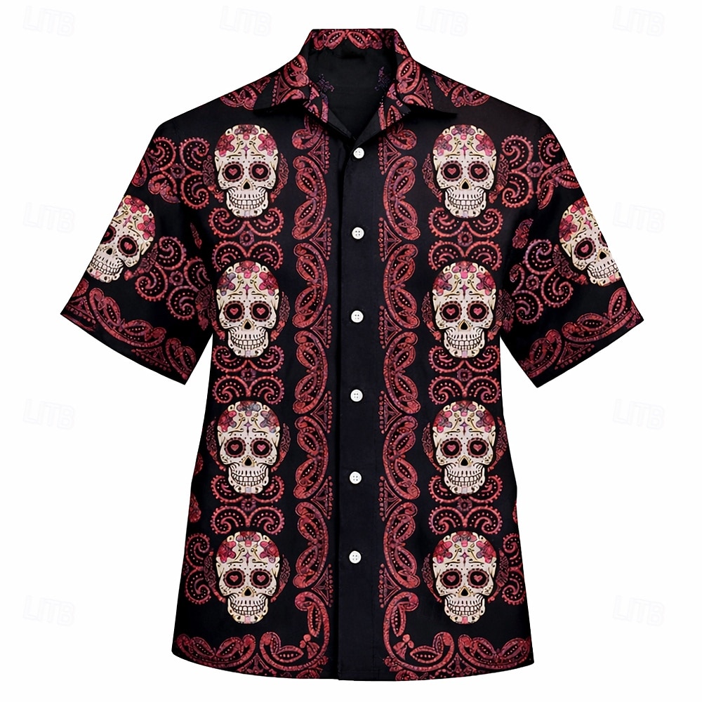 Cinco de Mayo Voor heren Calavera Mexico Doodskoppen Overhemd Overhemd met knopen Kampshirt Korte mouw Vintage Retro Streetwear Vakantie Zomer Lente Cubaanse kraag 3D-afdrukken blauw Rood Paars Groen 2026 - $25.99 –P2