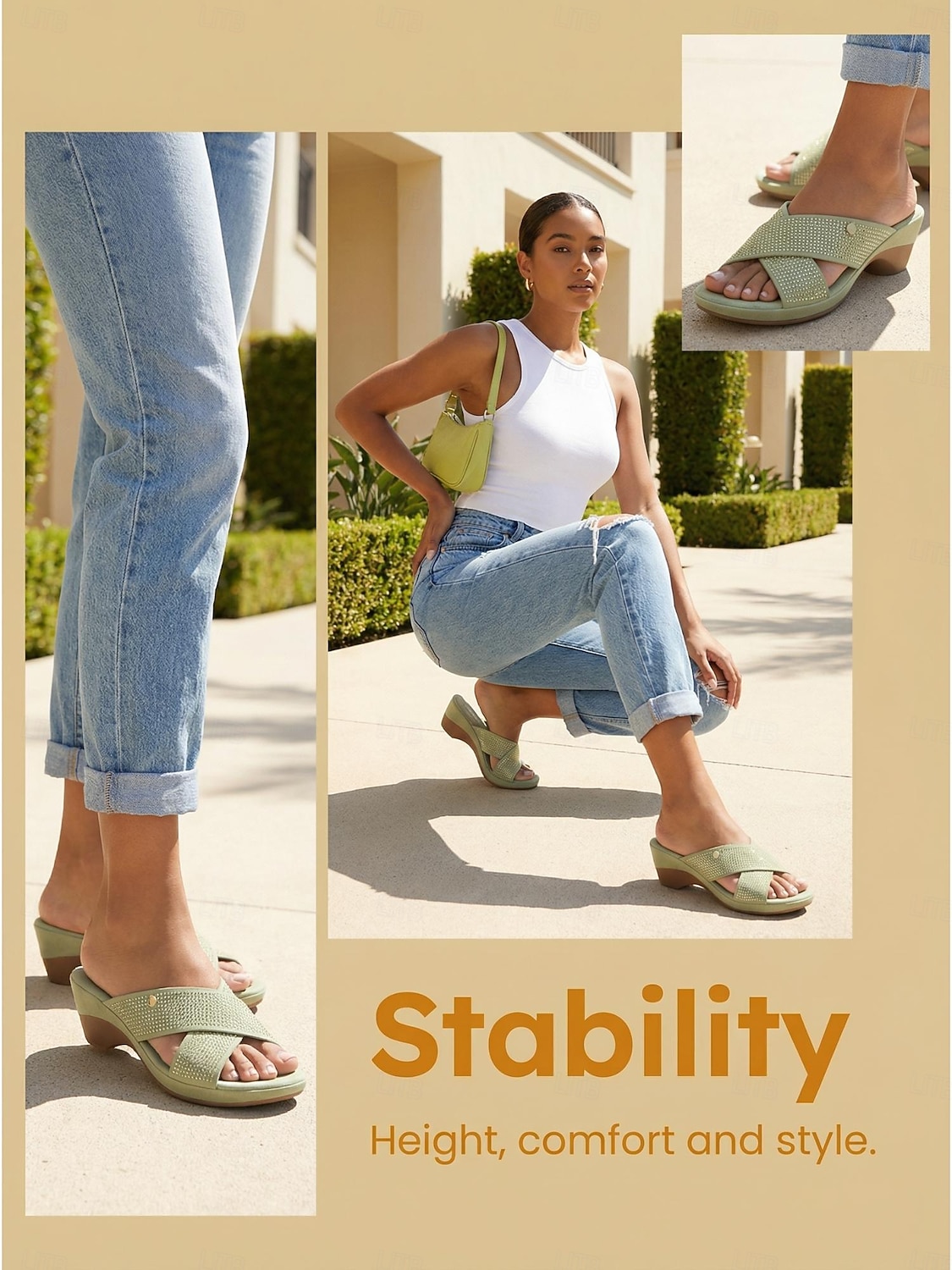 Sandalias de cuña con tiras cruzadas y pedrería verde para mujer: cómodas sandalias sin cordones con plantilla acolchada y tacón brillante de punta abierta, ideales para vacaciones y fiestas en el 2026 - $34.99 –P1