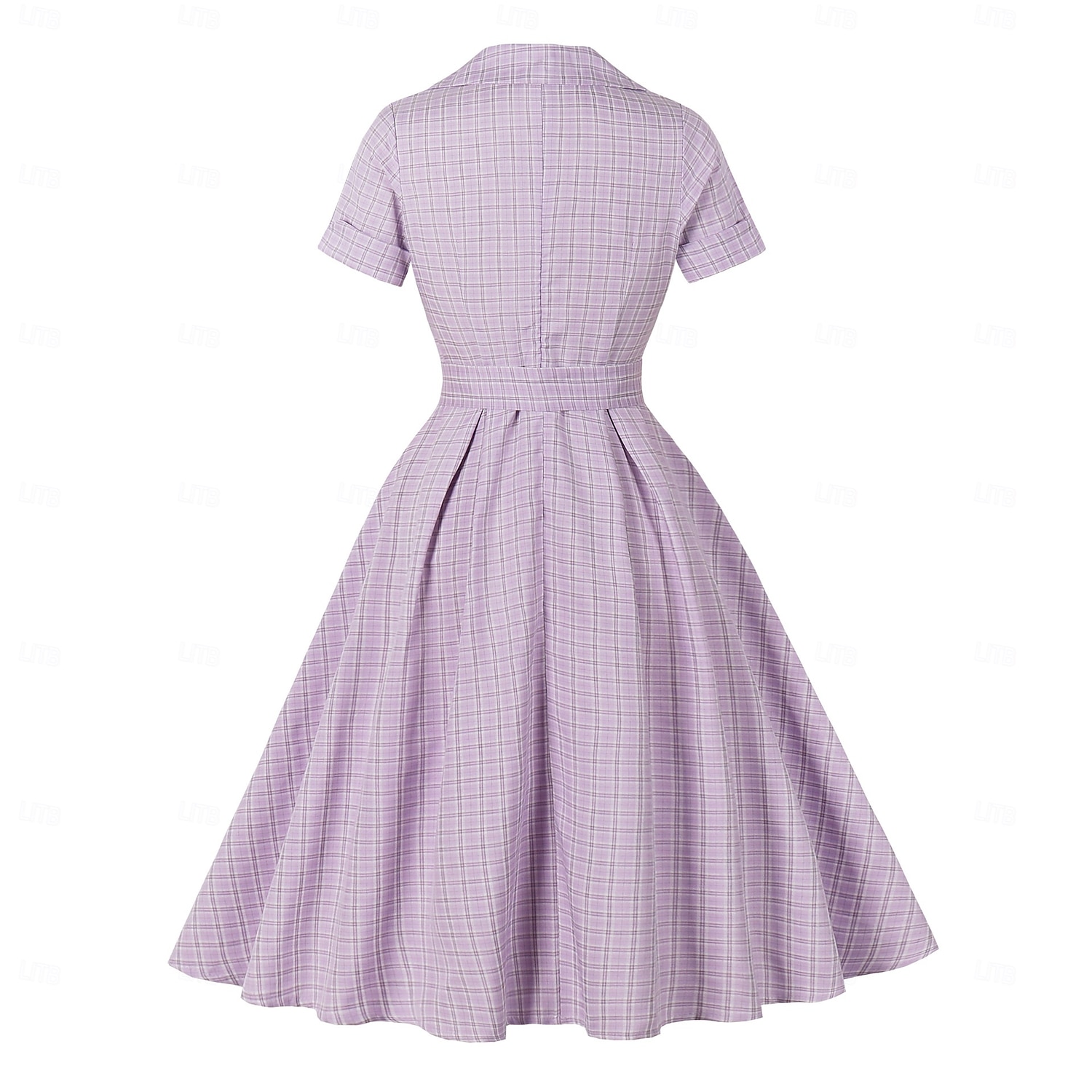 1950s Retro Vintage Midi Dress Short Sleeves With Belt Checkered / Gingham Square Neck Fancy Dress Women's Casual Dailywear Tea Party Adults' Dress Spring & Summer 2026 - $47.99 –P3
