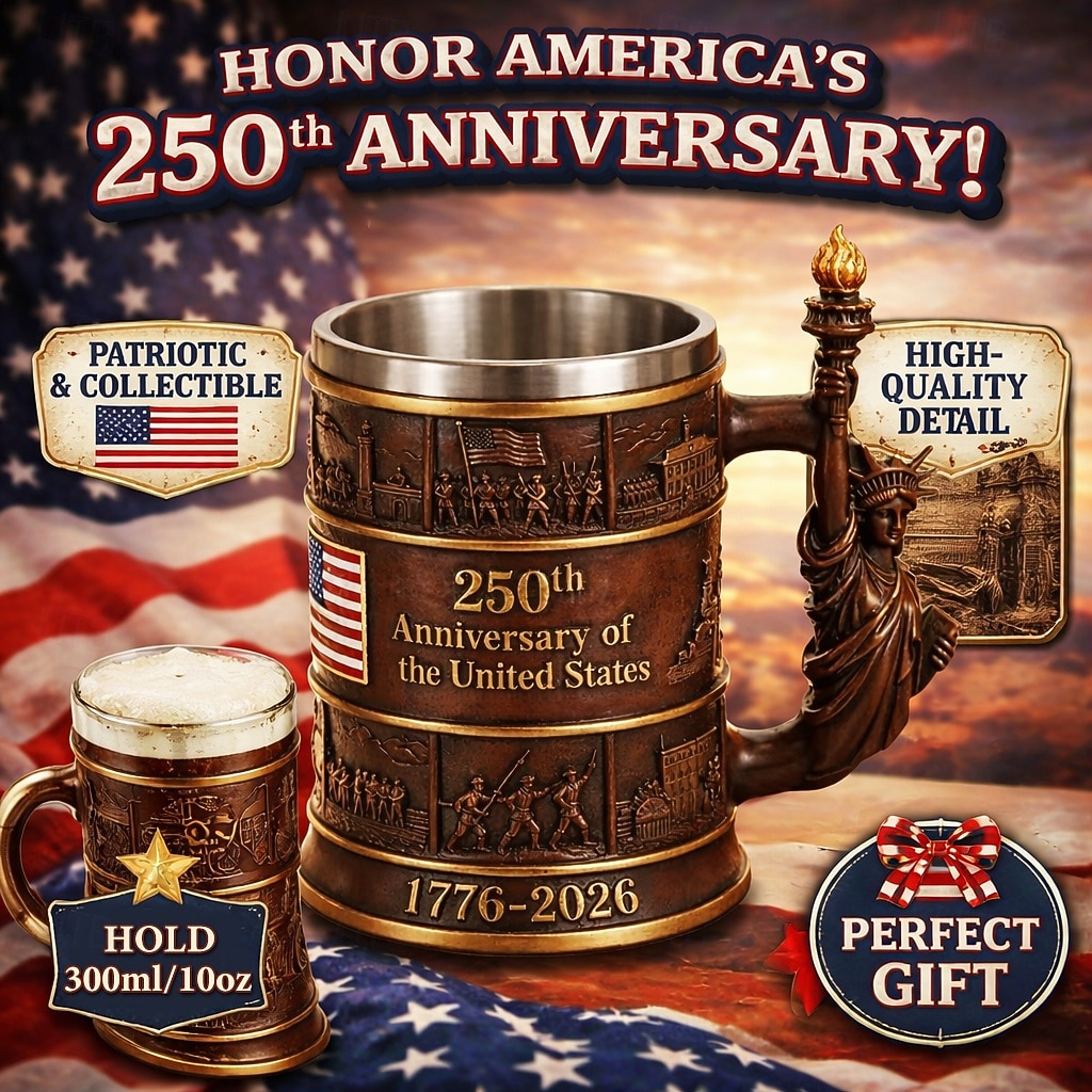 USA 250. évfordulójára készült, kézzel készített, gyantából készült, hazafias korsó Szabadságszobor-alakú füllel, 300ml/10oz, gyűjtői darab, USA 1776–2026 emlékpohár hazafias ajándékokhoz 2026 - $25.99 –P2