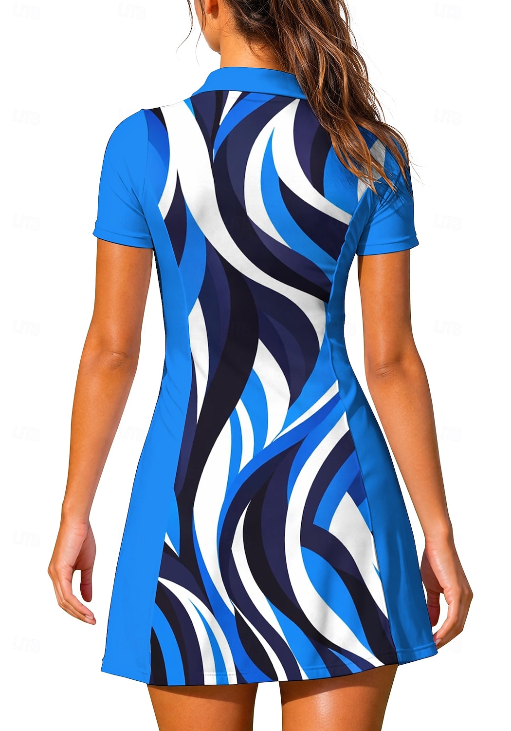 Femmes Géométrique Robe de tennis tenue de sport Manche Courte Fermeture éclair Imprimé Respirant Tennis Le golf Badminton Col Col Polo Robe Bleu et blanc Violet Orange Vêtements de tennis de 2026 ? $27.99 –P3