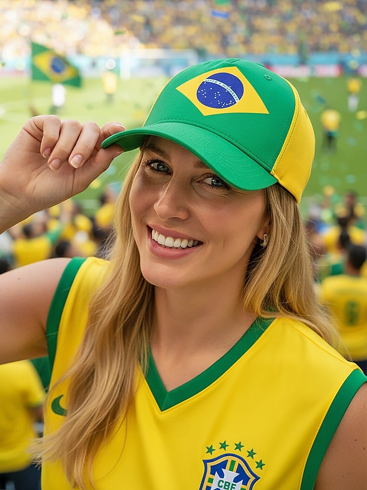 Șapcă de baseball bărbătească din poliester, în culorile steagului Braziliei, cu croială reglabilă, pentru fanii fotbalului, pentru ziua meciului, evenimentele pentru suporteri de fotbal, îmbrăcămintea sport casual și ținutele de zi cu zi în aer liber 2026 - $14.99 –P3