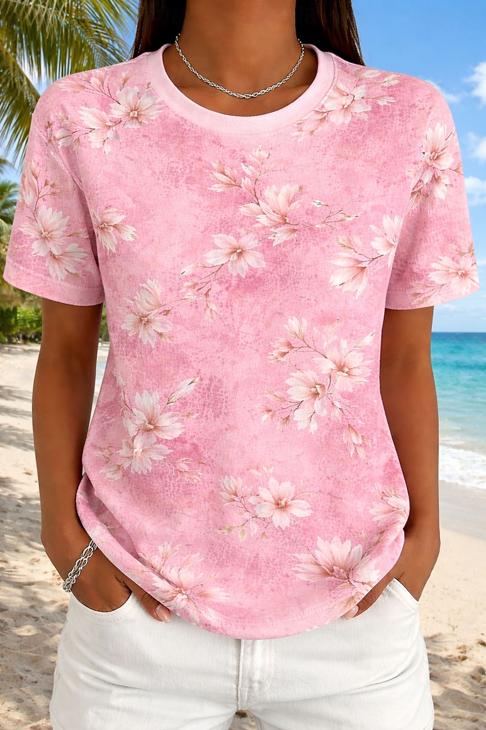 Pentru femei Tricou Imprimeu Floral Grafic Plante Boemia Hawaiană Stilat Manșon scurt Stil Nautic Topuri obișnuite Casual Zilnic Albastru piscină Alb Roz Îmbujorat Trifoi Vară Primăvară 2026 - $21.99 –P3