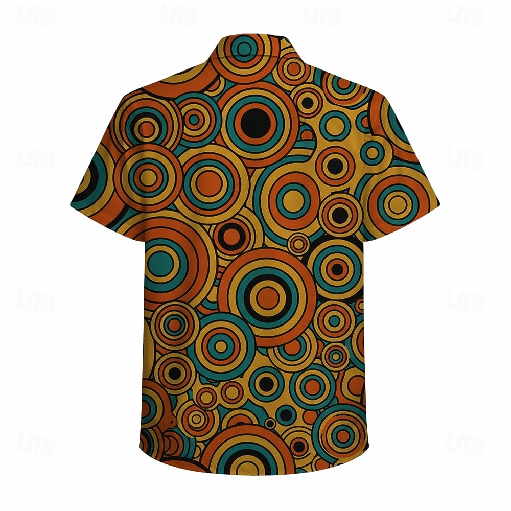 Retro Vintage Hippie 1970er Hemd Kurze Ärmel Hippie Geometrisch Retro Kreis Kostüm Herren Musikfestival Party Alltagskleidung Erwachsene Hemd Frühling & Sommer 2026 - $23.99 –P4