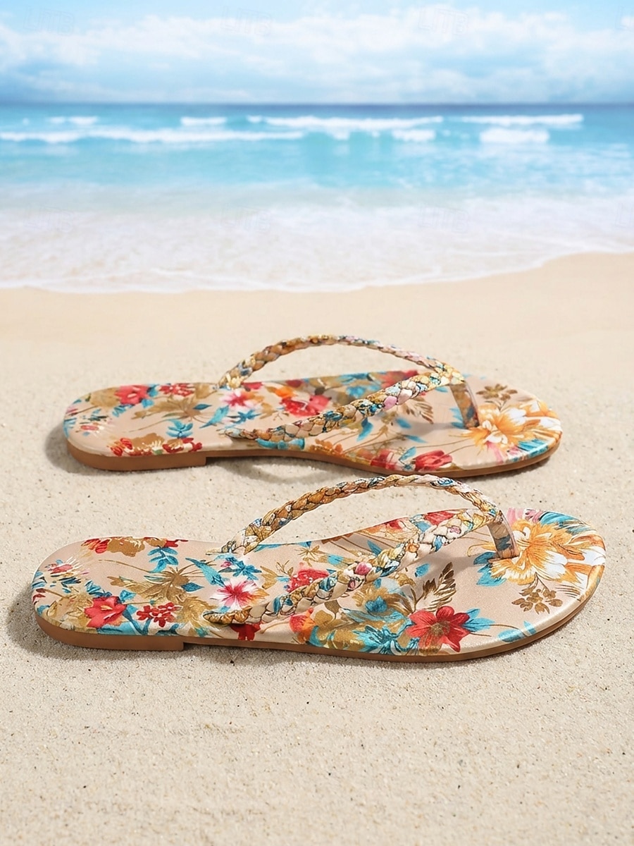 Women's Bohemian Floral Print Flip Flops - Tropical Summer Beach Sandals with Braided Straps & Vibrant Flower Patterns for Island Vacations & Poolside Lounging 2026 - $19.99 –P2