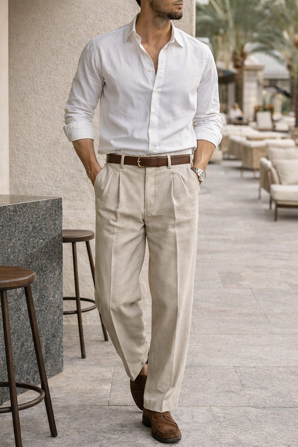 Pantaloni eleganti da uomo in lino, plissettati, vestibilità comoda – pantaloni estivi leggeri e casual, gamba larga e dritta, disponibili in marrone, blu navy e beige. del 2026 a $39.99 –P4