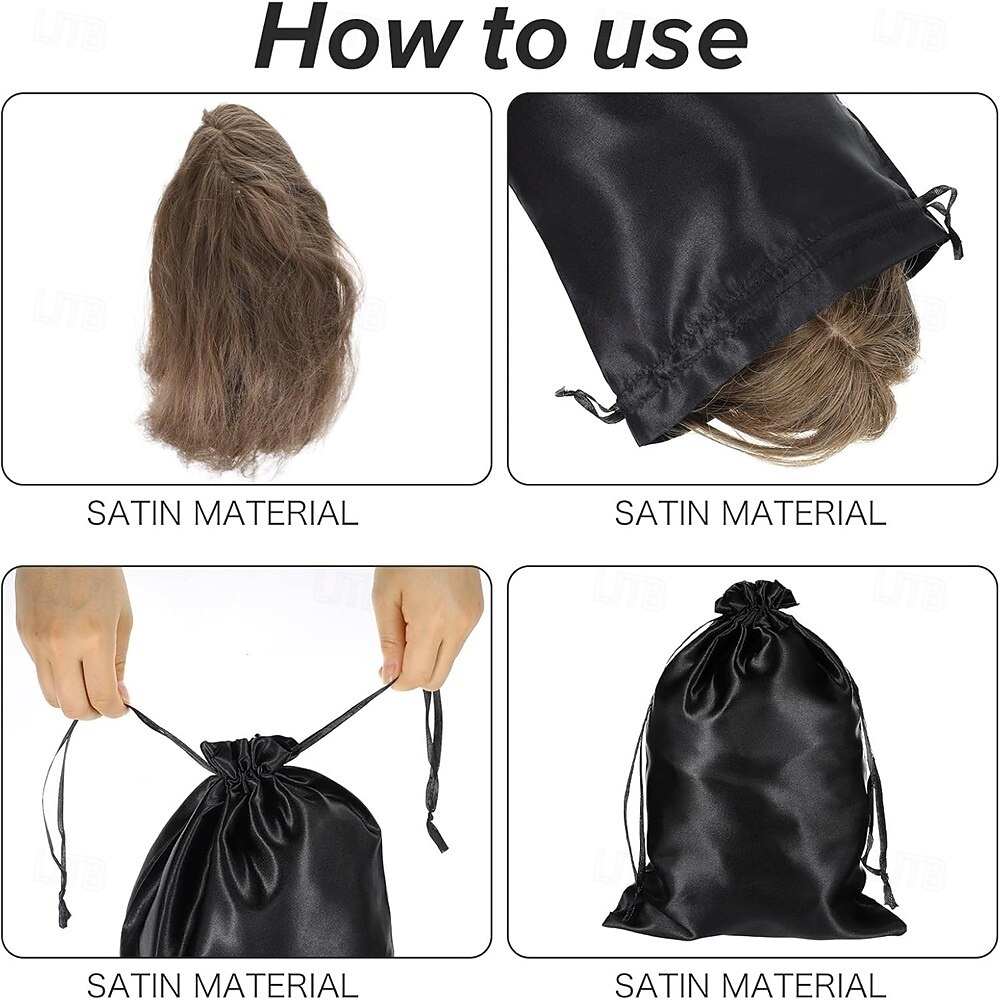10Pcs Wig Bags with Satin Drawstring, Black Silk Hair Storage Bags for Multiple Wigs, Bundles, Extensions 2026 - $28.99 –P3